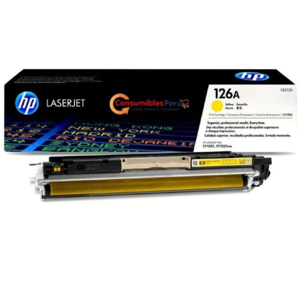 Cartucho de toner original HP CE312A 126A Color Yellow capacidad 1,000 Paginas