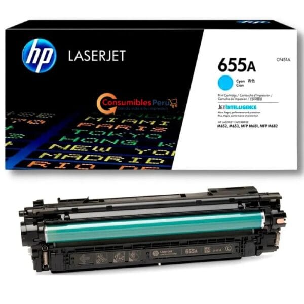 Cartucho de Toner Original HP 655A Cyan CF451A  Capacidad 10,500 Paginas